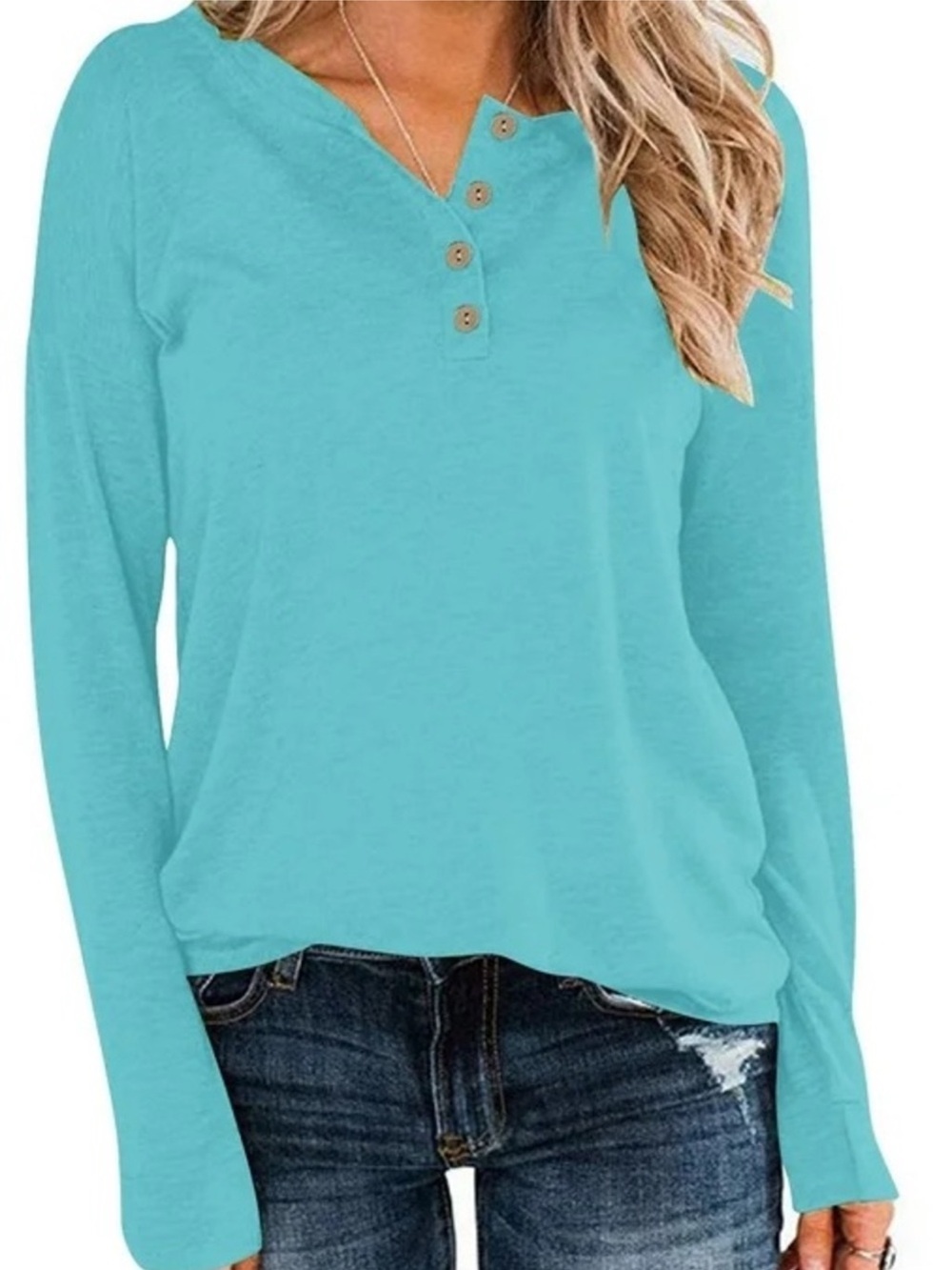 Lilly Pulitzer Long Sleeve Henley Top in Aqua Size Large